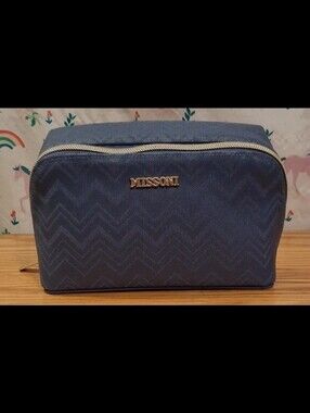 NWOT Missoni & Delta Blue Mesh ZigZag Travel Cosmetic Beauty Makeup Zip Case Bag